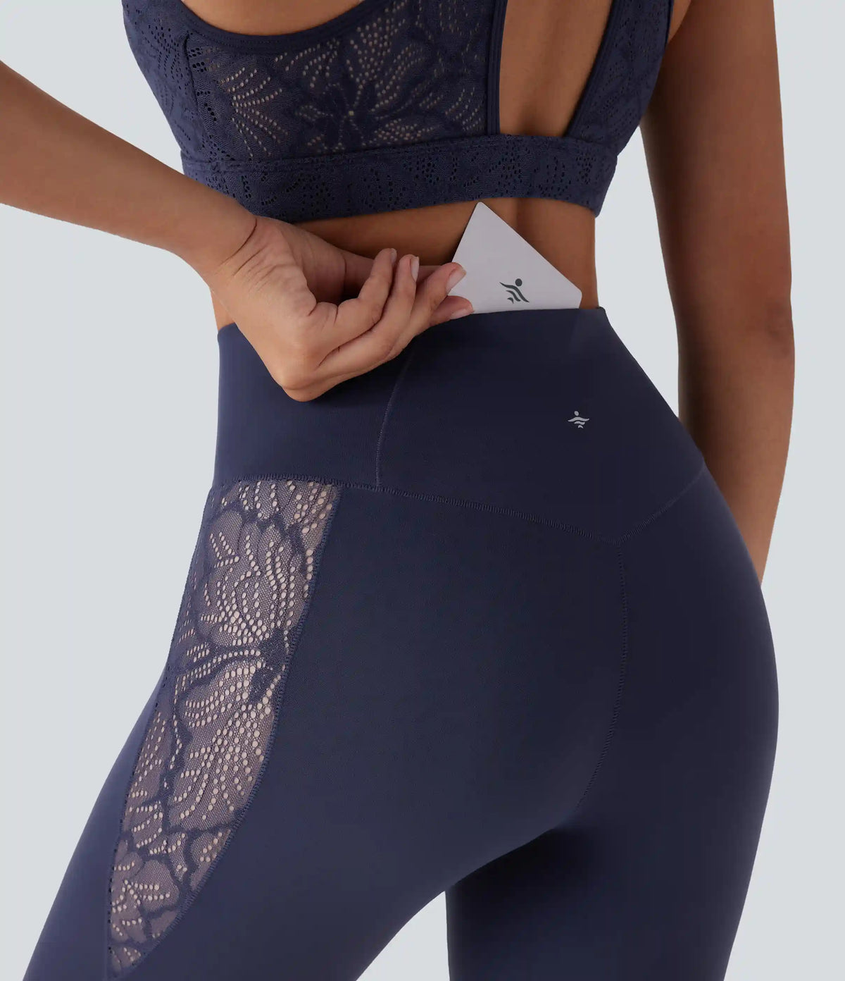 SoftlyZero™ High Waisted Crossover Contrast Lace Capri Yoga Leggings