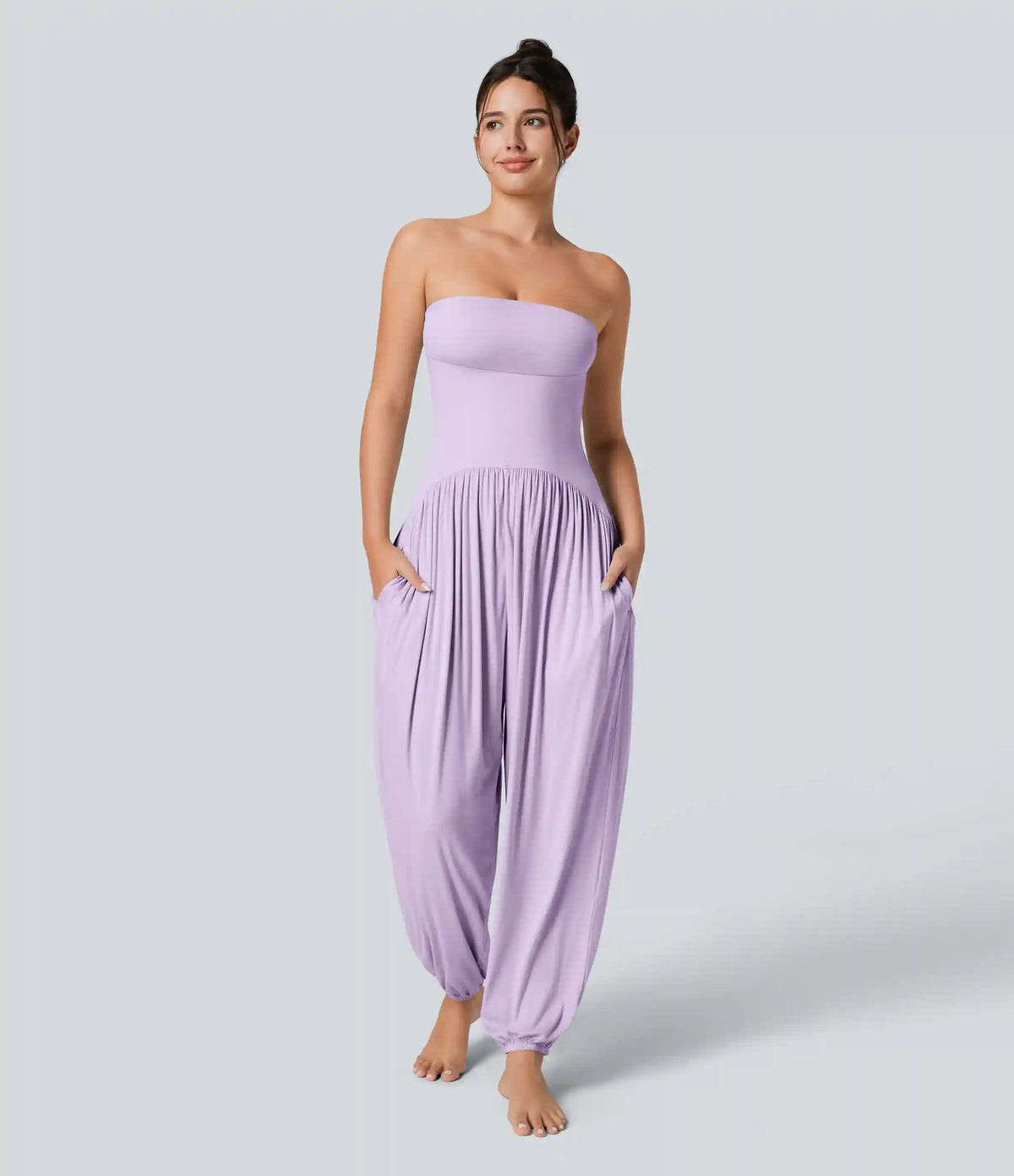 Ribbed Tube Backless Side Pocket Casual Jumpsuit