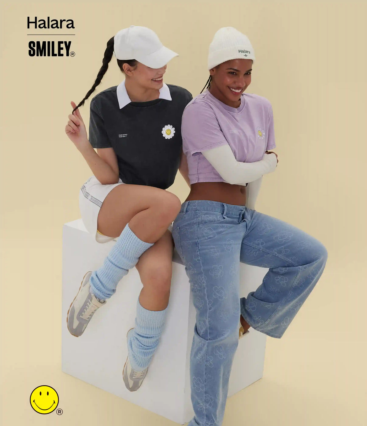 Halara X Smiley® Round Neck Short Sleeve Washed Casual Cotton T-Shirt
