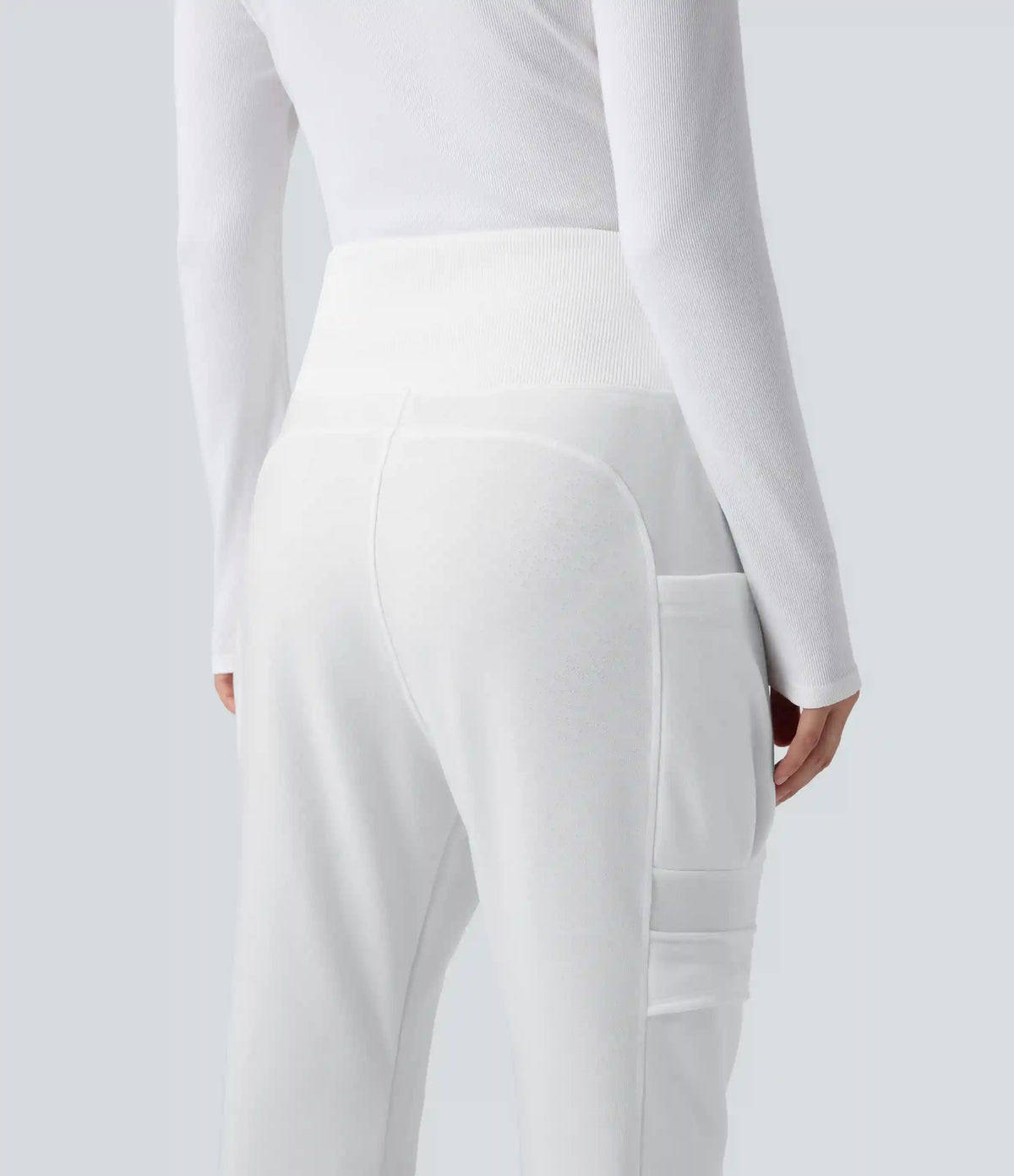 High Waisted Foldover Pocket Harem Fleece Casual Cargo Joggers