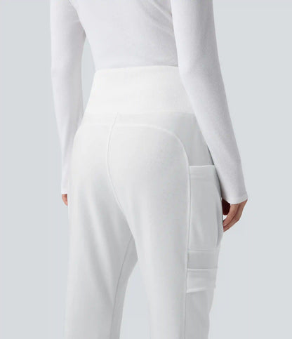 High Waisted Foldover Pocket Harem Fleece Casual Cargo Joggers