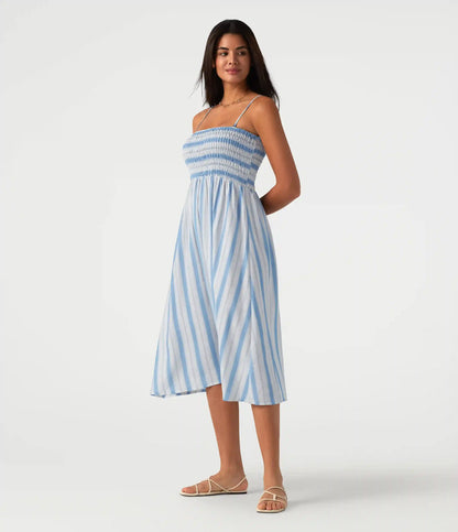 Removable Straps Shirred Stripes Linen-Feel Resort Slip Dress