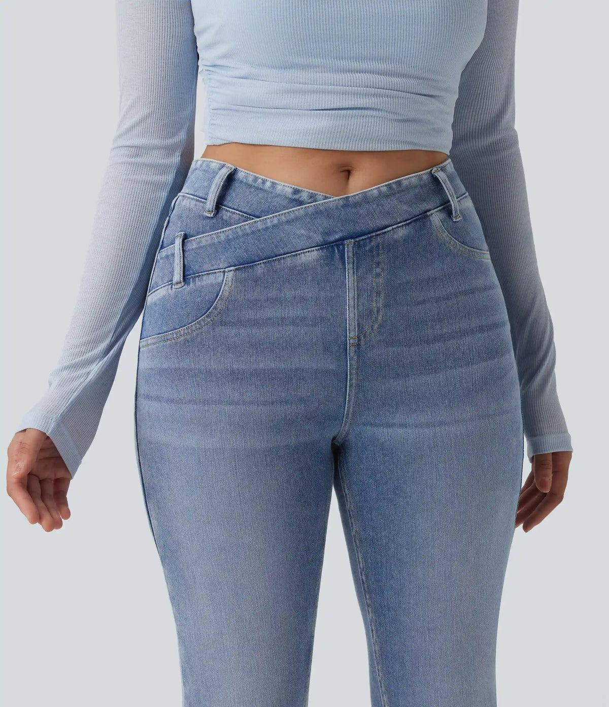 Halara Flex™ Asymmetric Crossover High Waisted Casual Slim Jeans with Pockets