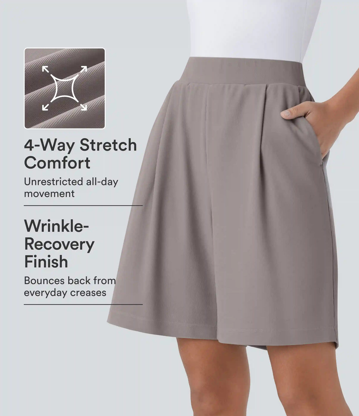 High Waisted Body Sculpt Waist-Slimming Pocket Micro Waffle Work Bermuda Shorts