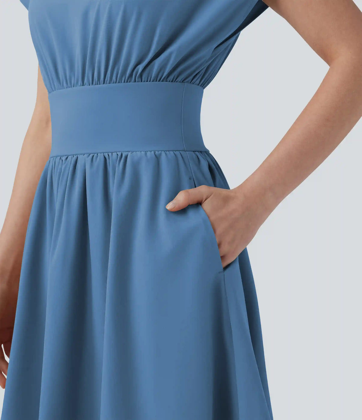 Breezeful™ Batwing Short Sleeve Flowy Quick Dry Mini Work Dress with Pockets