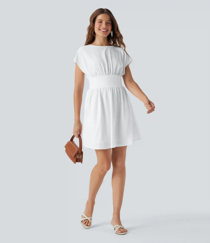 Breezeful™ Batwing Short Sleeve Flowy Quick Dry Mini Work Dress with Pockets