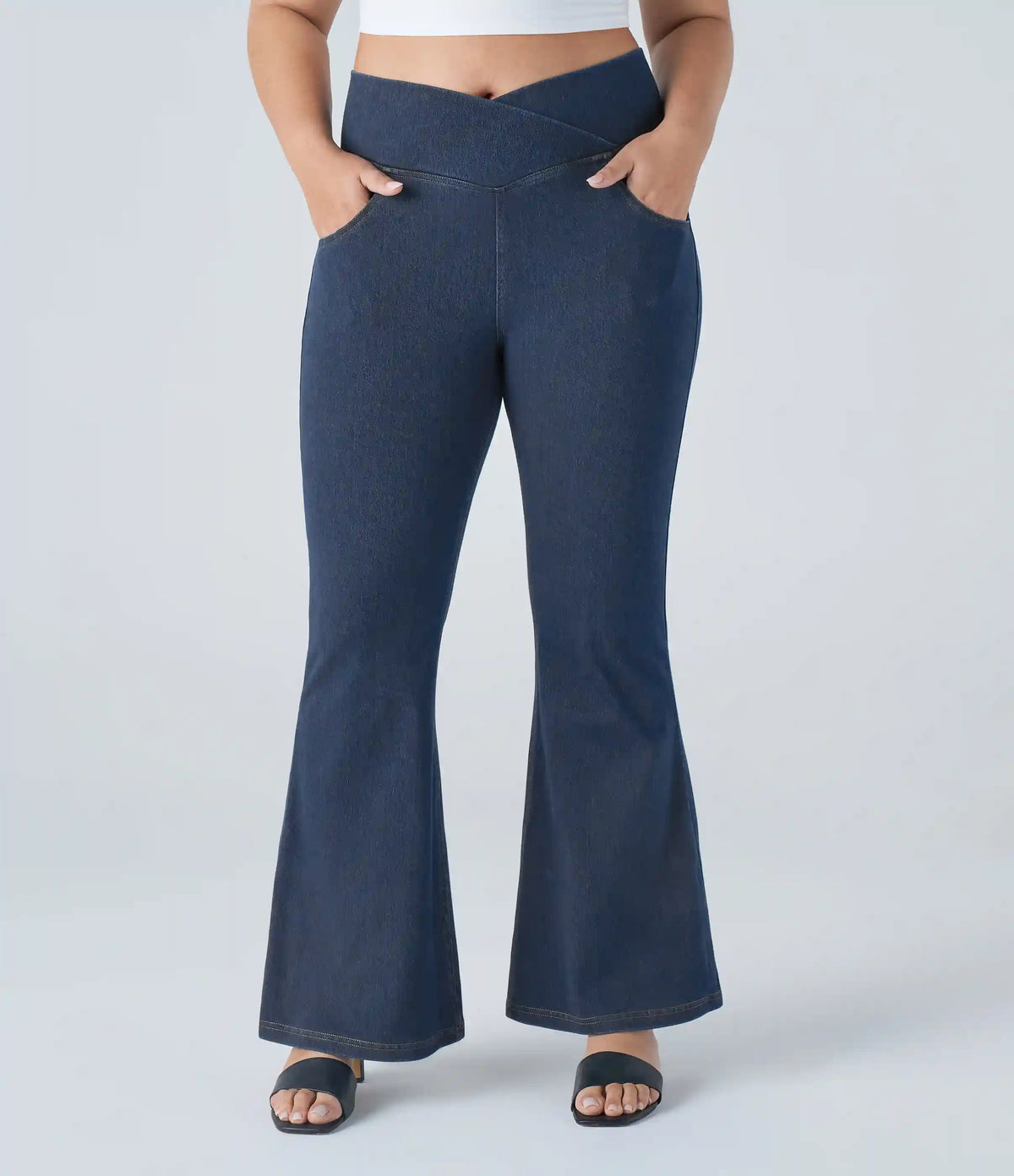 Halara Flex™ High Waisted Crossover Pocket Washed Casual Plus Size Jeans