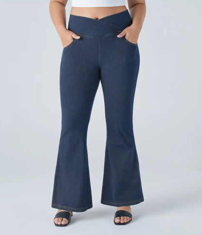 Halara Flex™ High Waisted Crossover Pocket Washed Casual Plus Size Jeans