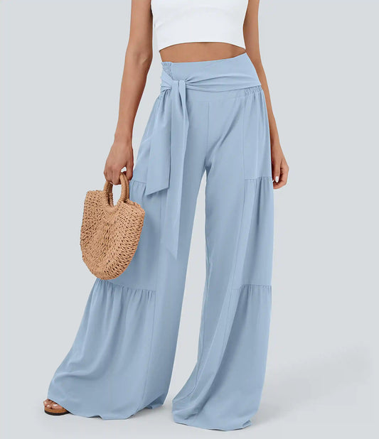 Breezeful™ High Waisted Shirred Tie Front & Back Wide Leg Flowy Quick Dry Casual Pants
