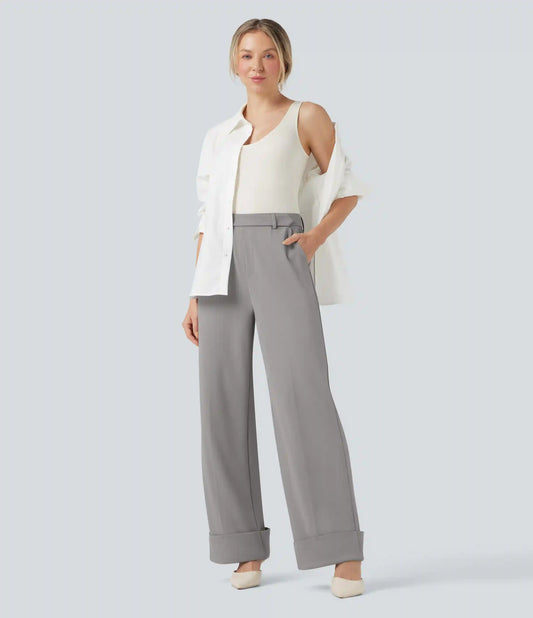 Halara Flex™ High Waisted Rolled Hem Crepe Work Baggy Pants with Pockets