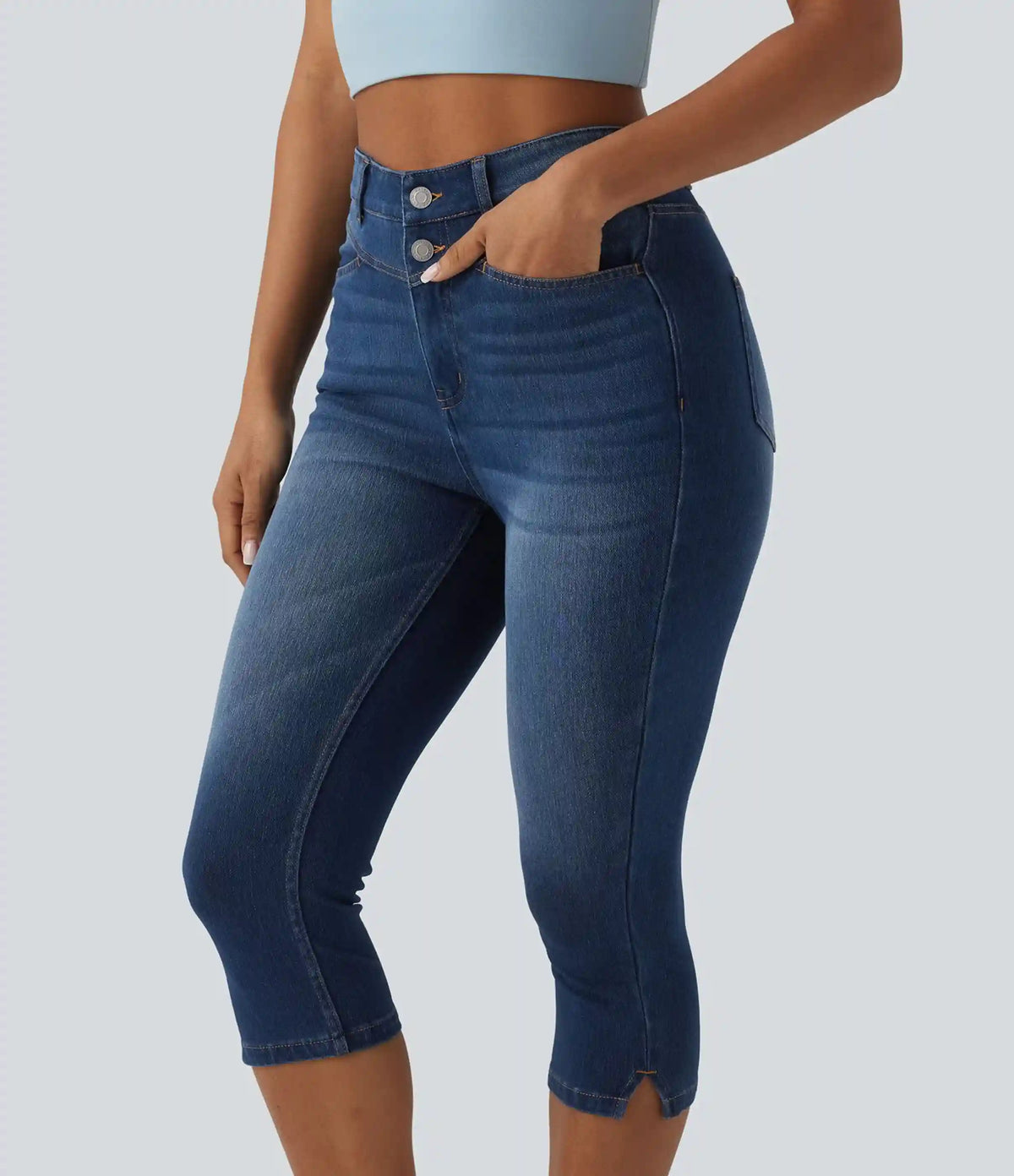 Halara Flex™ High Waisted Split Capri Casual Slim Jeans with Pockets