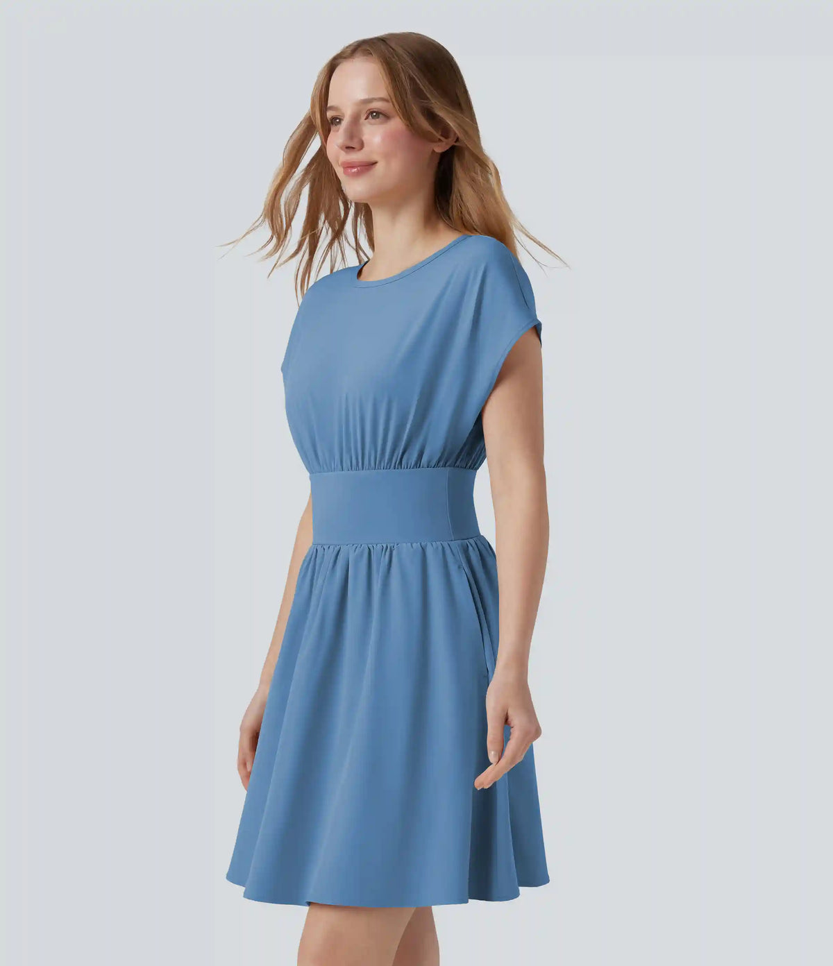 Breezeful™ Batwing Short Sleeve Flowy Quick Dry Mini Work Dress with Pockets