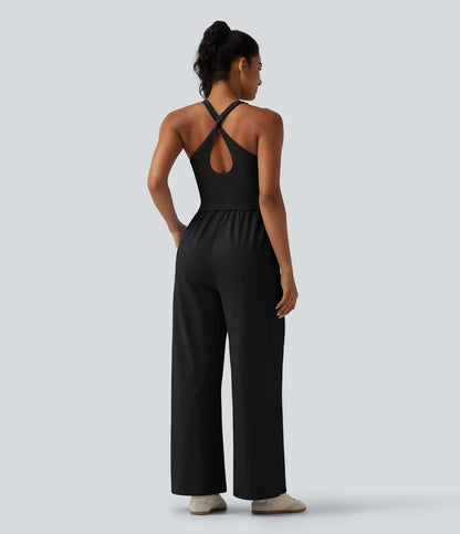 SoftlyZero™ Airy U Neck Crisscross Back InstantCool Dance Jumpsuit with Built-in Bra and Pockets-Easy Peezy Edition