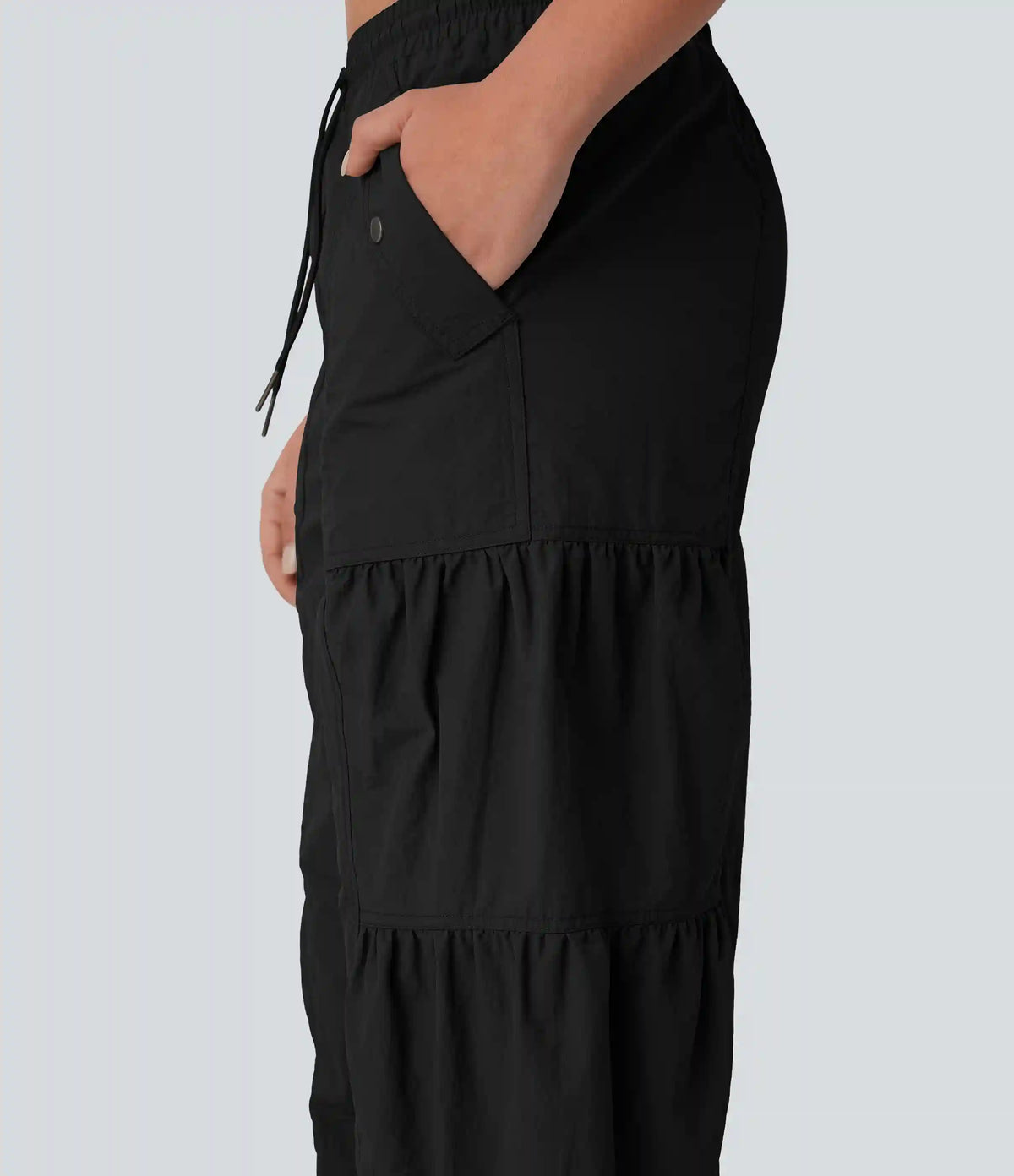 Mid Rise Drawstring Pocket Ruched Parachute Casual Cargo Baggy Joggers