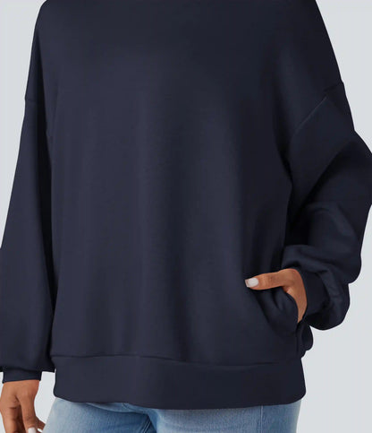 Mock-neck Relaxed Casual Sweatshirt with Pockets
