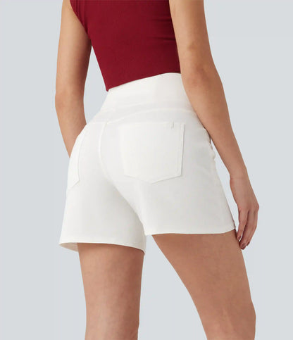 Halara Flex™ Crossover High Waisted Pockets Wide Leg A Line Washed Denim Casual Shorts