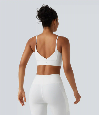 Ribbed Knit Low Support Built-in Bra Yoga Sports Bra