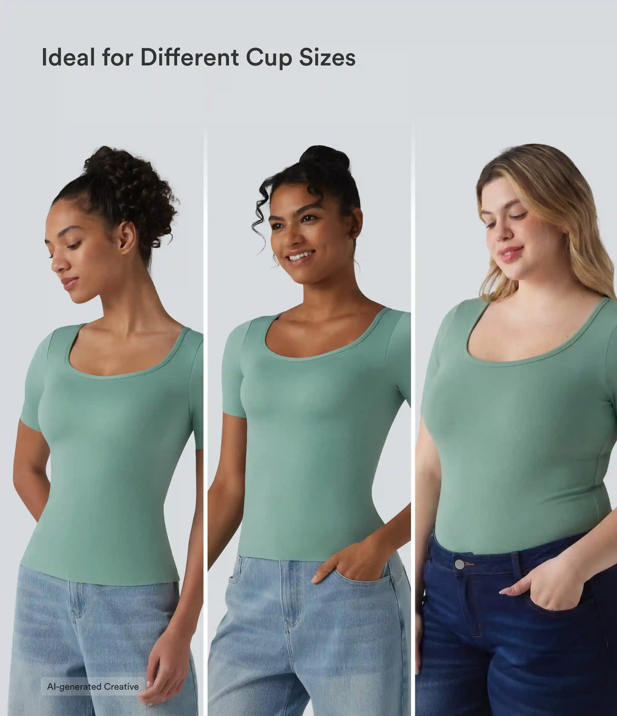 Scoop Neck Short Sleeve Built-in Bra Casual T-Shirt B-E Cups