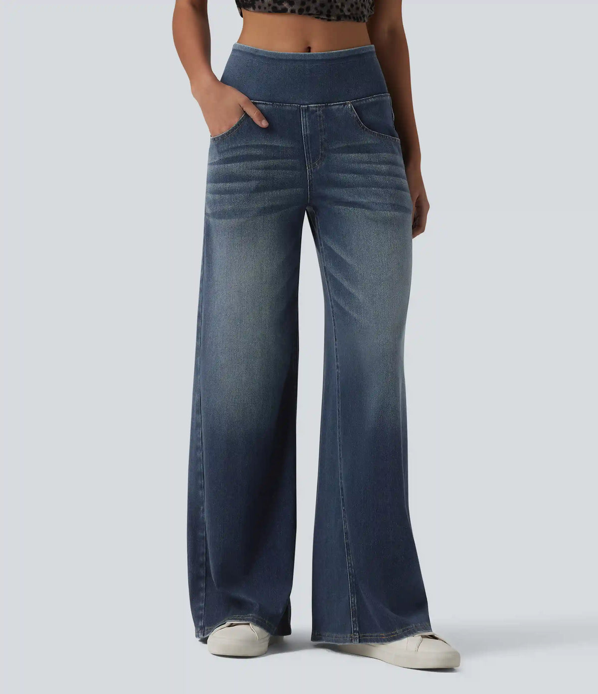 Halara Flex™ Mid Rise Draped Lyocell Washed Casual Baggy Wide Leg Jeans with Pockets