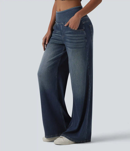 Halara Flex™ Mid Rise Draped Lyocell Washed Casual Baggy Wide Leg Jeans with Pockets