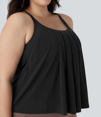 Plus Size Crisscross Backless Pleated Quick Dry Yoga Cami Top