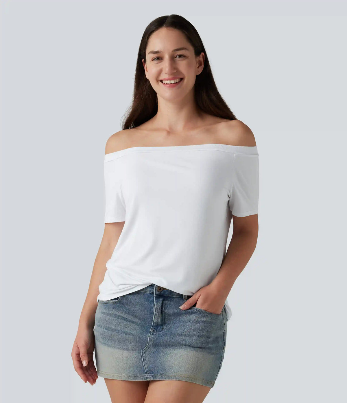 Off-Shoulder Short Sleeve Casual T-Shirt