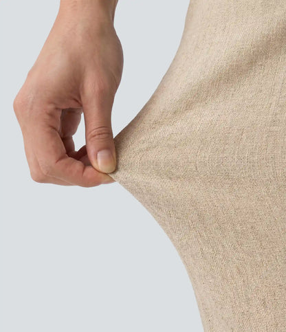 High Waisted Straight Leg Casual Linen-Feel Pants with Pockets