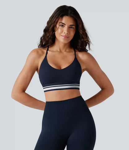SoftlyZero™ Plush Light Support Crisscross Backless Color Block Stripes Built-in Bra Workout Sports Bra