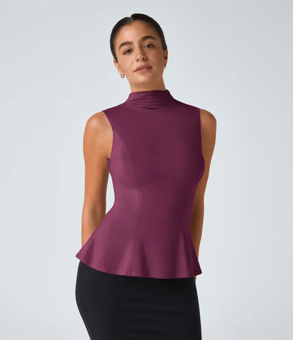 Funnel Neck Peplum Work Tank Top