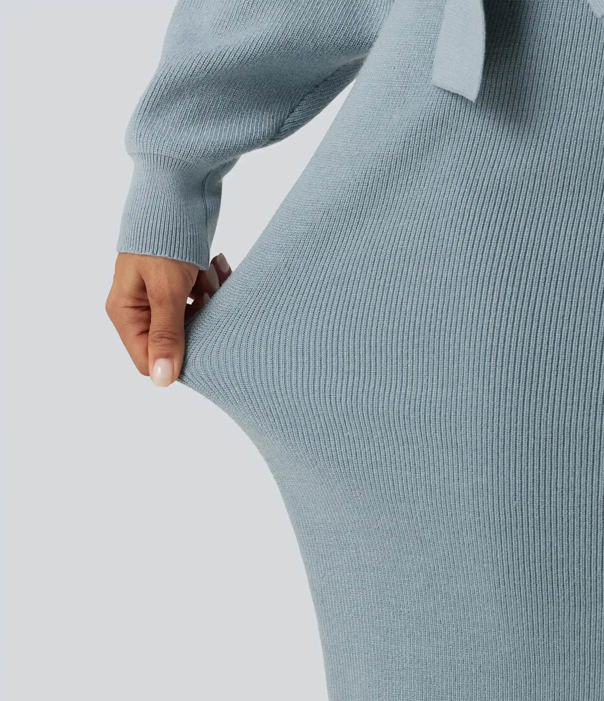 Crossover V Neck Batwing Long Sleeve Belted Midi Casual Sweater Dress