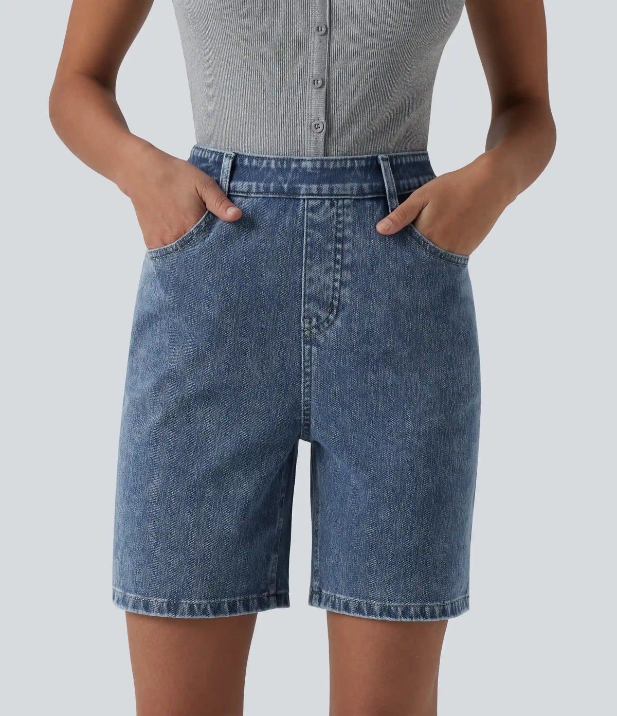 Halara Flex™ High Waisted Denim Casual Bermuda Shorts 7'' with Pockets