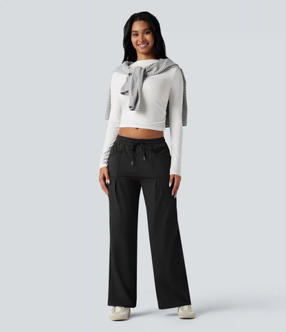 Halara Flex™ DayStretch Mid Rise Drawstring Wide Leg Work Pants with Pockets