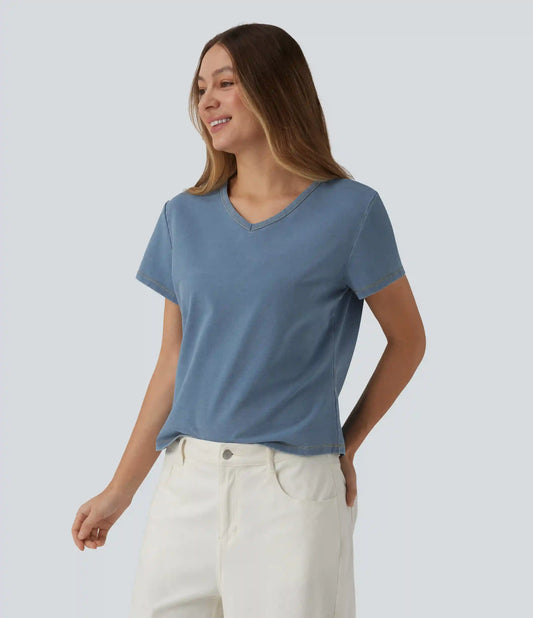 Halara Flex™ V Neck Short Sleeve Denim Casual T-Shirt