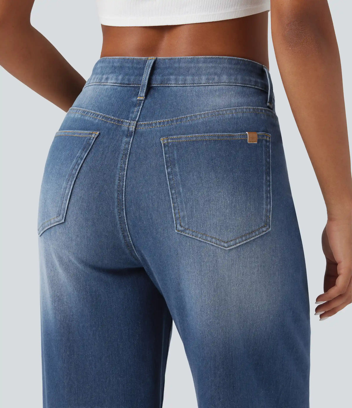 Halara Flex™ Asymmetric High Waisted Washed Casual Baggy Jeans with Pockets
