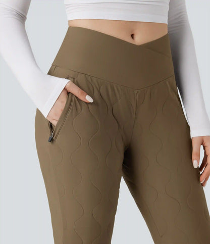 PuffFlex Crossover High Waisted Casual Quilted Joggers with Pockets