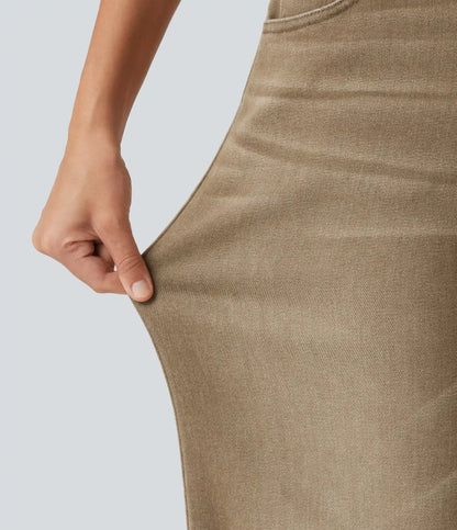 Low Rise Asymmetric Wide Leg Colorful Casual Jeans with Pockets