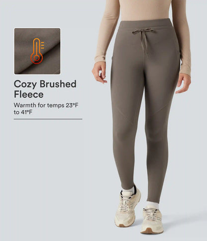 High Waisted Drawstring Fleece 7/8 Hiking Leggings with Pockets