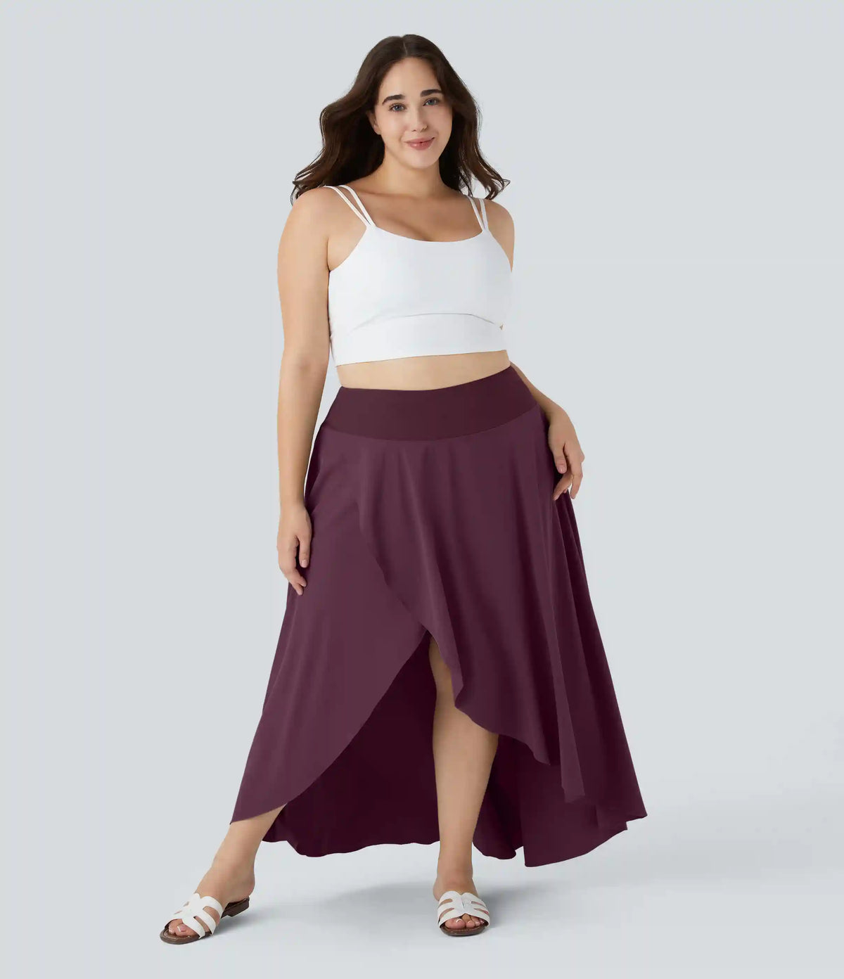Breezeful™ High Waisted High Low Ruffle 2-in-1 Flowy Midi Quick Dry Casual Plus Size Skirt