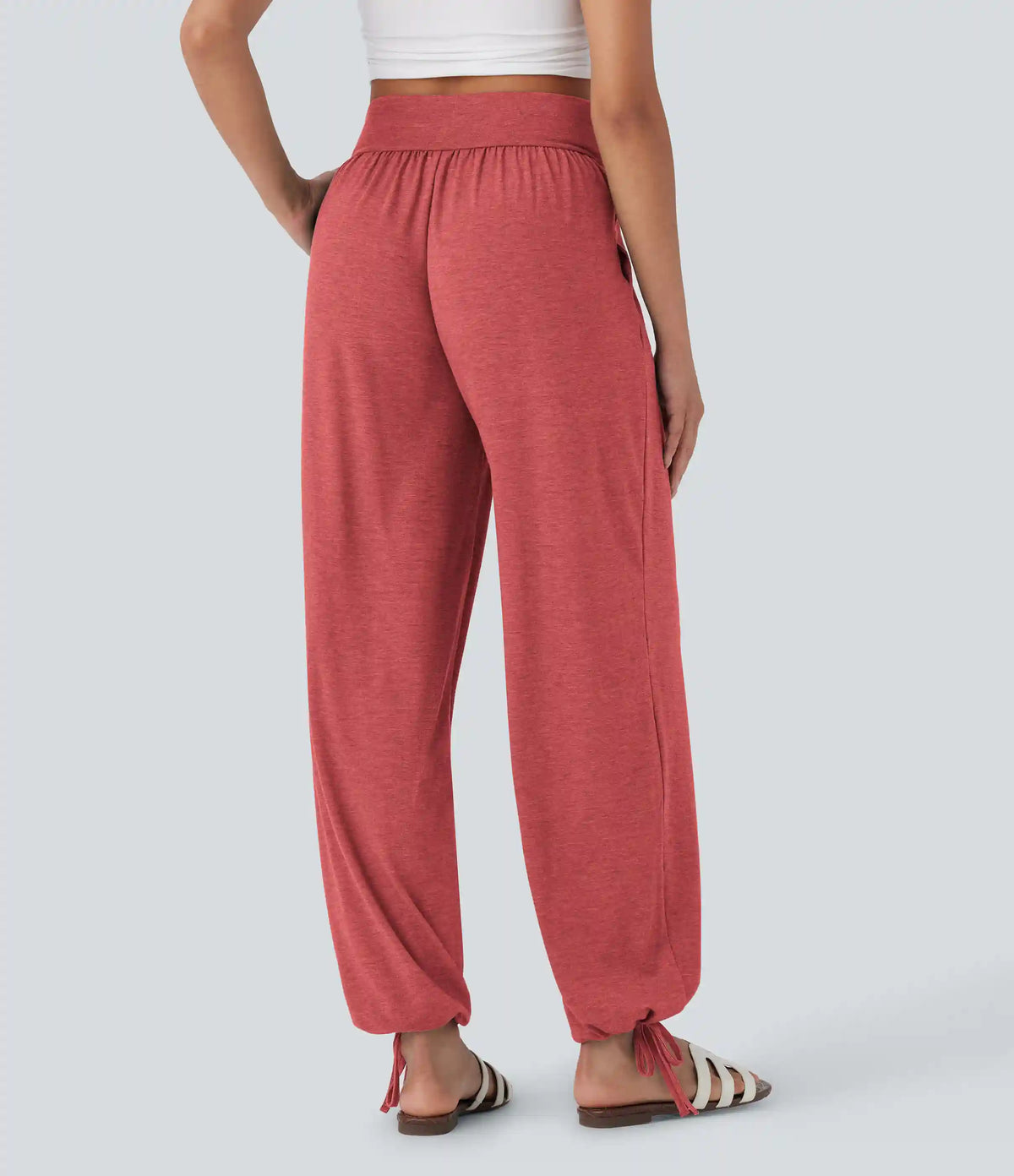 Crossover High Waisted Pocket Drawstring Casual Joggers