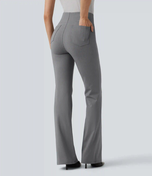 High Waisted Stripe Flare Work Pants with Pockets