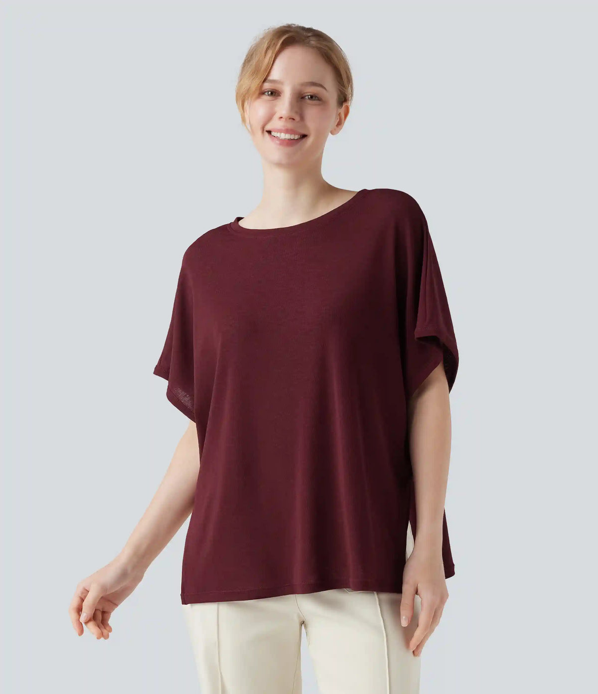 Round Neck Batwing Sleeve Relaxed Casual T-Shirt