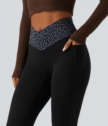 Halara UltraSculpt™ Leopard Print High Waisted Crossover InstantCool Casual Flare Pants with Pockets