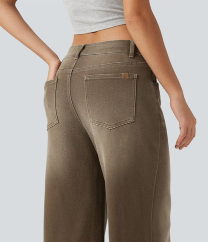 Low Rise Asymmetric Wide Leg Colorful Casual Jeans with Pockets