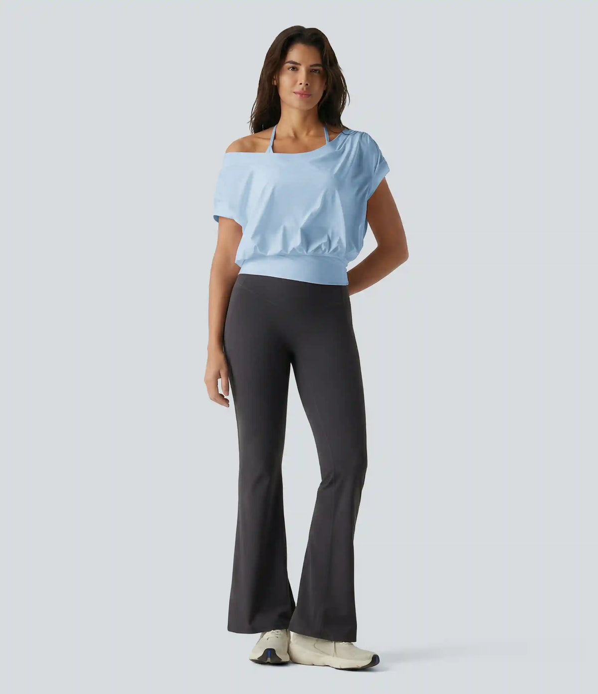 Off Shoulder Short Sleeve Oversize InstantCool Quick Dry Yoga Sports Top