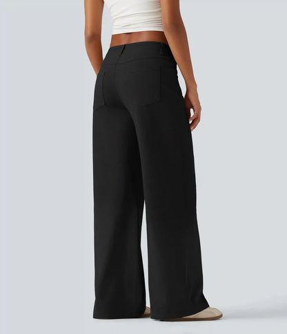 Low Rise Asymmetric Wide Leg Casual Cotton Pants with Pockets