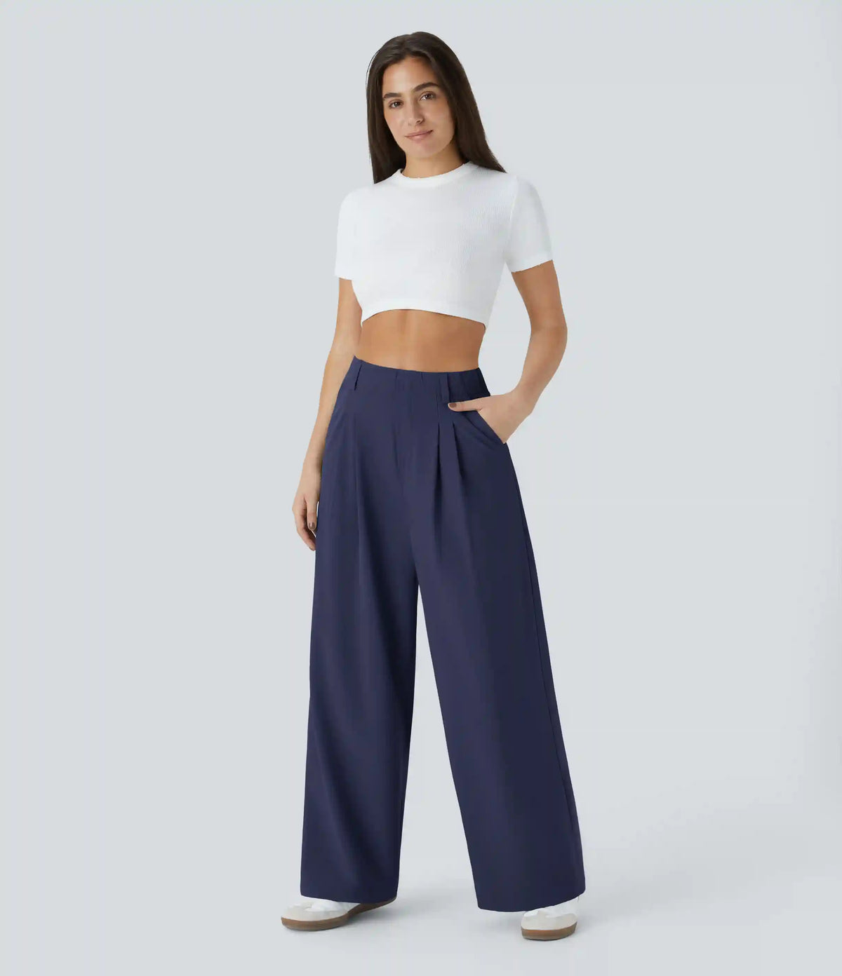 Breezeful™ High Waisted Pocket Wide Leg Baggy Flowy Solid Palazzo Quick Dry Casual Pants
