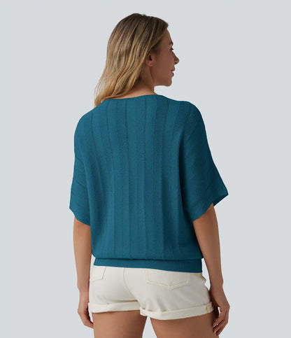 V Neck Short Sleeve Casual Sweater