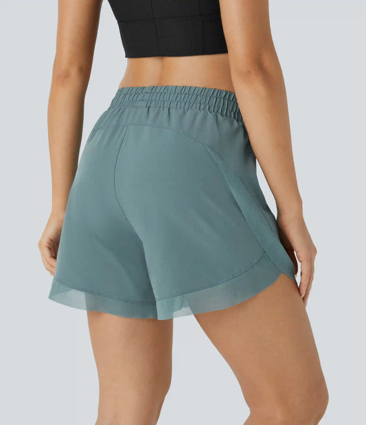 Mid Rise Drawstring Contrast Mesh 2-in-1 Flowy Running Shorts 5''