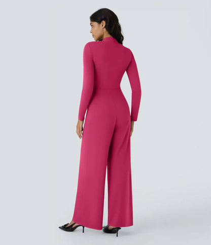 Long Sleeve Pocket Wide Leg Jumpsuit-Easy Peezy
