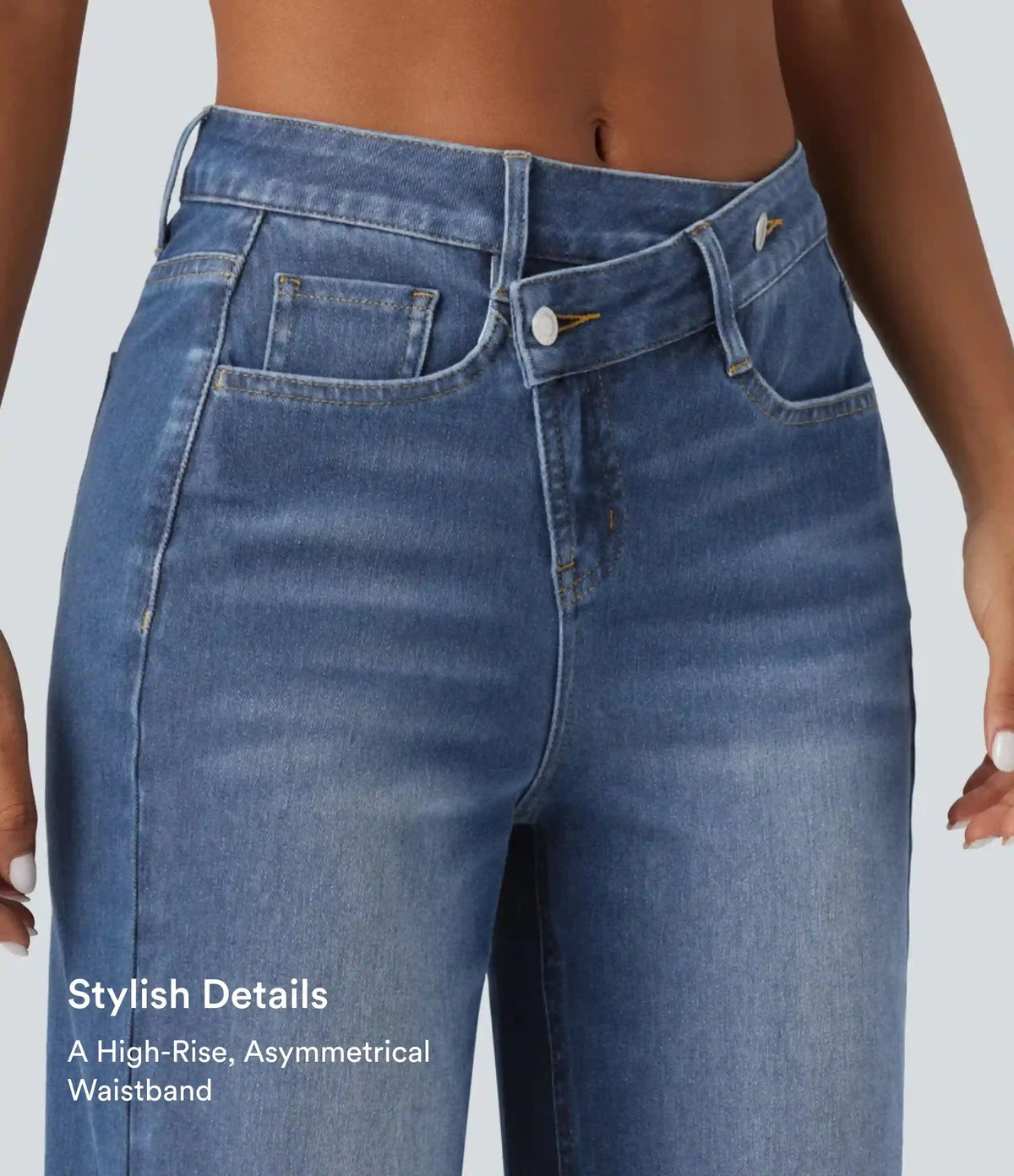 Halara Flex™ Asymmetric High Waisted Washed Casual Baggy Jeans with Pockets